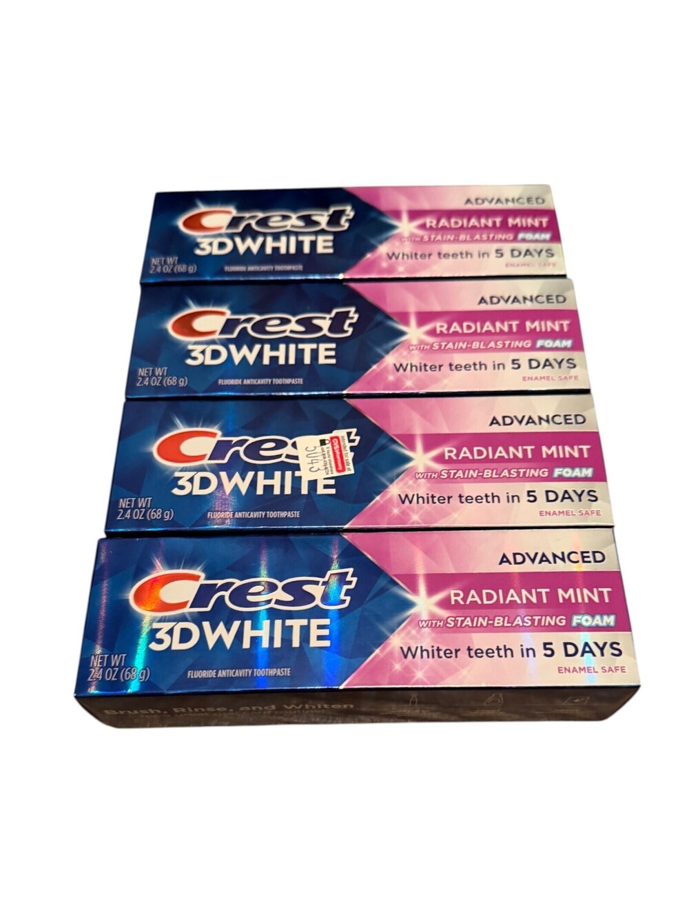 Lot of 4 Crest 3D White Radiant Mint Toothpaste 2.4oz New Sealed